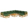 vidaXL Salon de jardin 11 pcs avec coussins vert bois massif