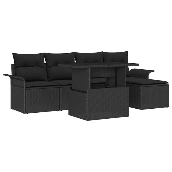 vidaXL Ensemble de canap&eacute; de jardin avec coussin 6 pcs Noir Poly rotin