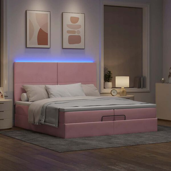 vidaXL Cadre de lit ottoman avec matelas rose 200x200 cm velours