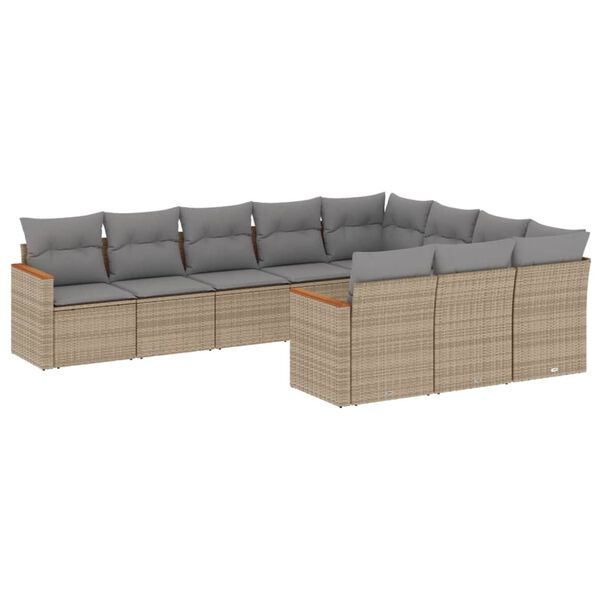 vidaXL Salon de jardin avec coussins 10 pcs beige r&eacute;sine tress&eacute;e