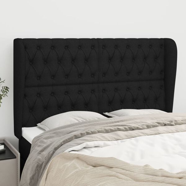 vidaXL T&ecirc;te de lit avec oreilles Noir 147x23x118/128 cm Tissu