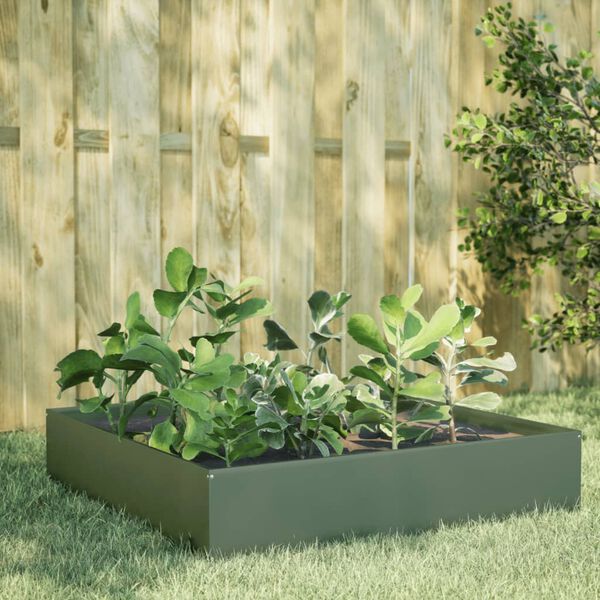 vidaXL Lit sur&eacute;lev&eacute; de jardin vert olive 100x100x33,5 cm acier