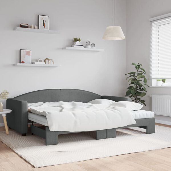 vidaXL Lit de jour avec gigogne et matelas gris foncé 90x200 cm tissu