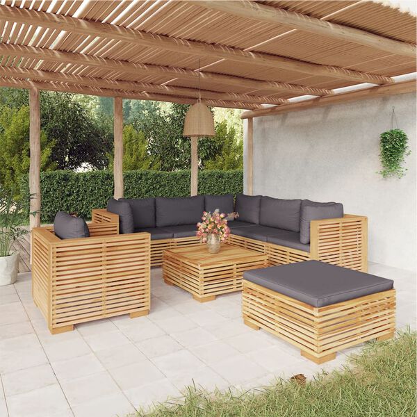 vidaXL Salon de jardin 8 pcs avec coussins Bois de teck solide