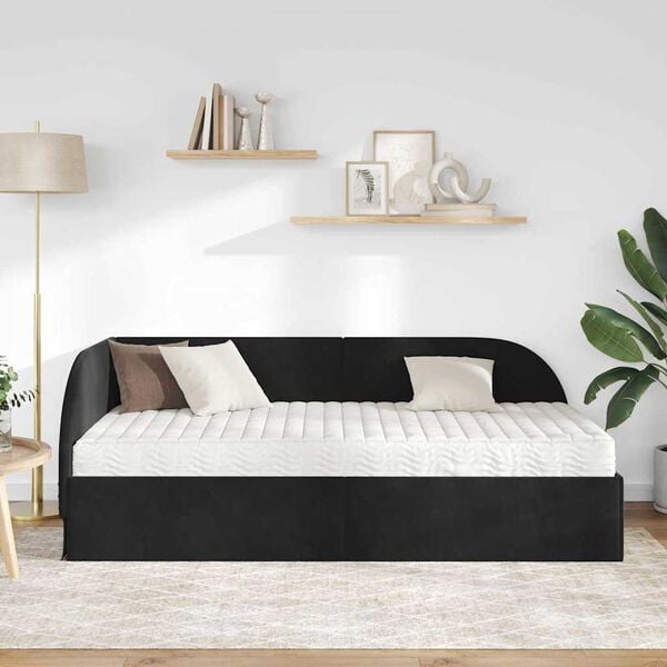 vidaXL Cadre de lit d'angle avec matelas 2 pcs Noir Velours