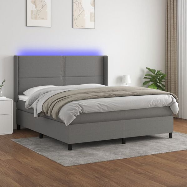vidaXL Sommier &agrave; lattes de lit matelas LED Gris fonc&eacute; 160x200 cm Tissu