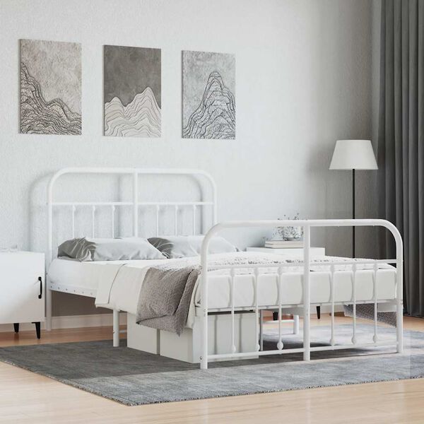 vidaXL Cadre de lit m&eacute;tal sans matelas et pied de lit blanc 120x190 cm