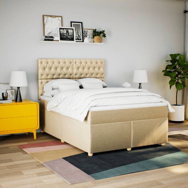 vidaXL Sommier &agrave; lattes de lit avec matelas Cr&egrave;me 160x200 cm Tissu