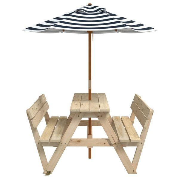 vidaXL Table de pique-nique pour 4 enfants avec parasol bois de sapin