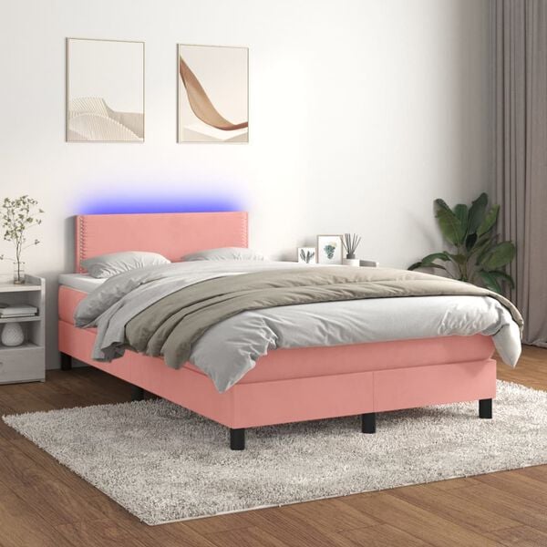 vidaXL Sommier &agrave; lattes de lit avec matelas LED Rose 120x200cm Velours