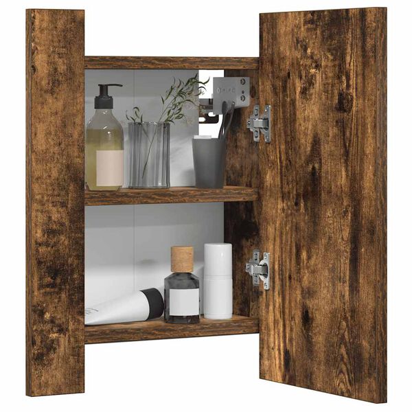 vidaXL Armoire à miroir LED de salle de bain chêne fumé 40x12x45 cm