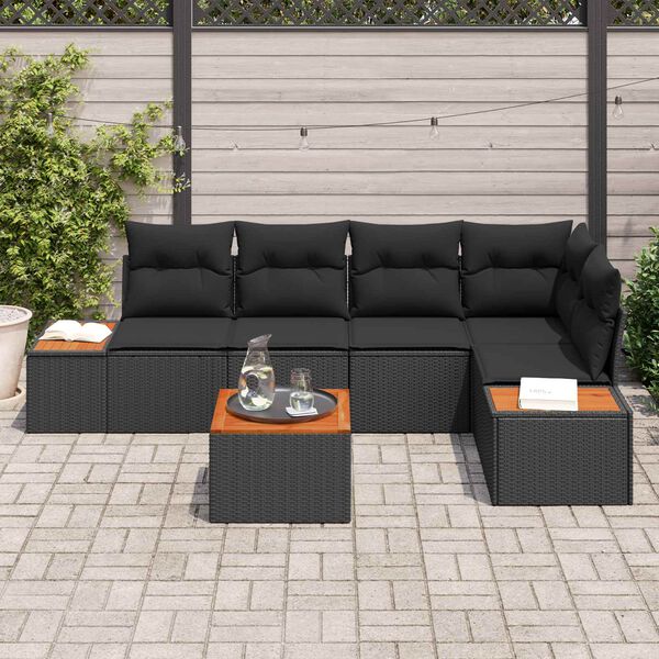 vidaXL Ensemble de canap&eacute; de jardin avec coussin 6 pcs Noir Poly rotin