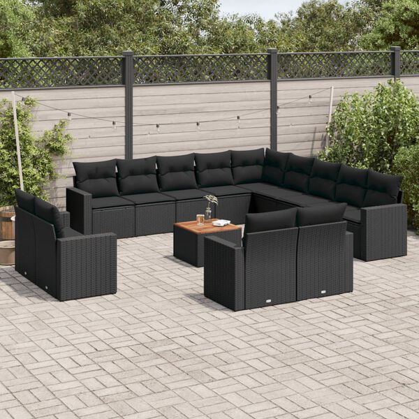 vidaXL Salon de jardin avec coussins 14 pcs noir r&eacute;sine tress&eacute;e