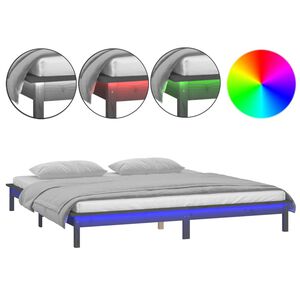 vidaXL Cadre de lit &agrave; LED sans matelas gris 200x200 cm bois massif