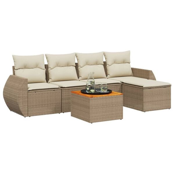 vidaXL Salon de jardin avec coussins 6 pcs beige r&eacute;sine tress&eacute;e