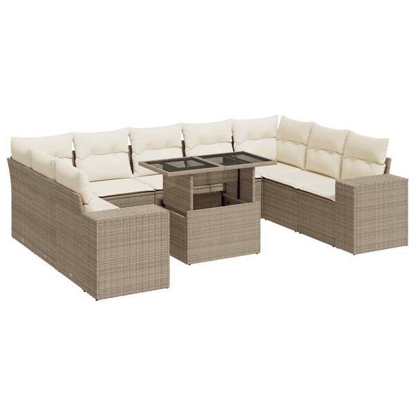 vidaXL Salon de jardin avec coussins 10 pcs beige r&eacute;sine tress&eacute;e