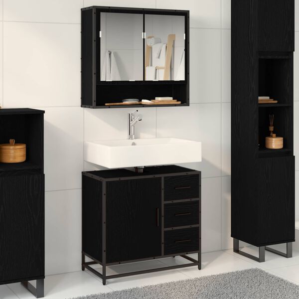 vidaXL Ensemble de mobilier de salle de bain 2 pcs Ch&ecirc;ne noir