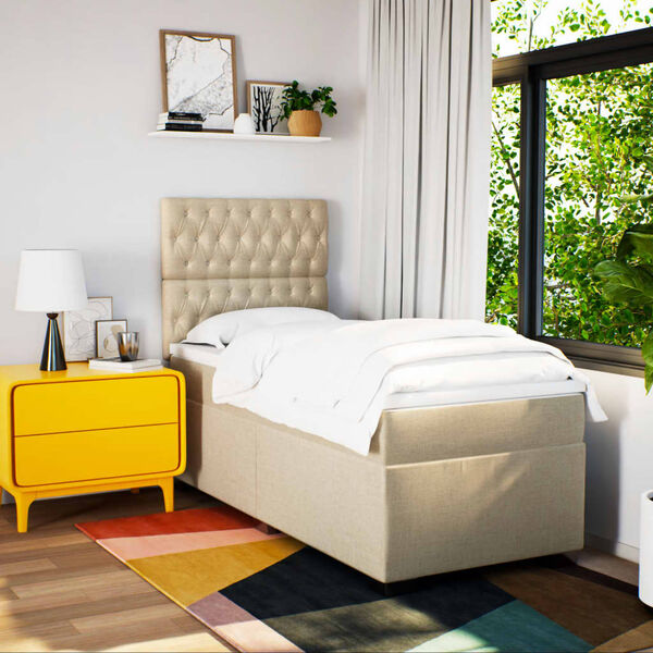 vidaXL Sommier &agrave; lattes de lit et matelas Cr&egrave;me 90x190 cm Tissu