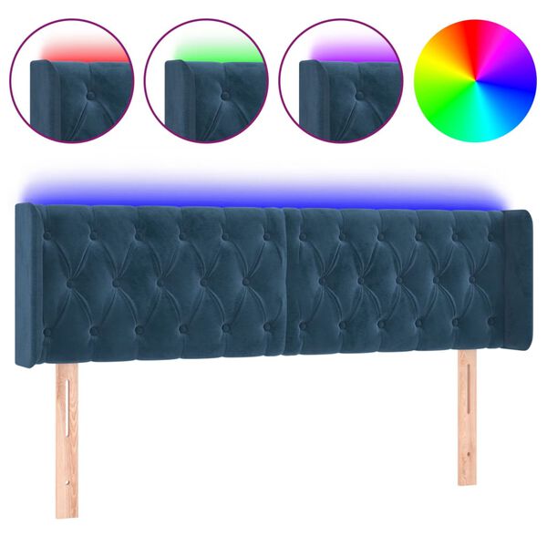 vidaXL T&ecirc;te de lit &agrave; LED Bleu fonc&eacute; 147x16x78/88 cm Velours
