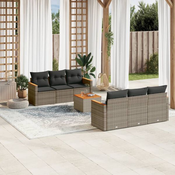 vidaXL Salon de jardin avec coussins 7 pcs gris r&eacute;sine tress&eacute;e