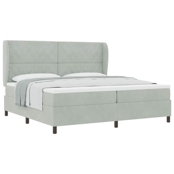 vidaXL Lit &agrave; ressorts avec matelas Gris clair 200 x 200 cm Polyester