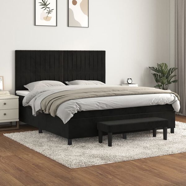 vidaXL Sommier &agrave; lattes de lit avec matelas Noir 180x200 cm Velours