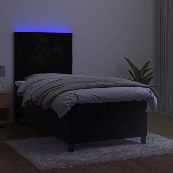 vidaXL Sommier &agrave; lattes de lit avec matelas LED Noir 90x200 cm Velours