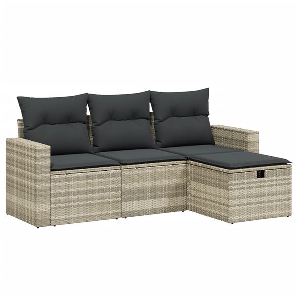vidaXL Salon de jardin 4 pcs avec coussins gris clair r&eacute;sine tress&eacute;e