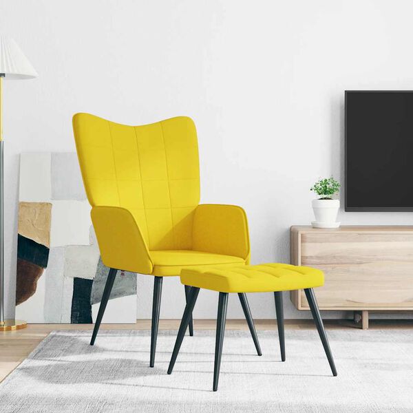 vidaXL Chaise de relaxation avec tabouret Jaune moutarde Tissu