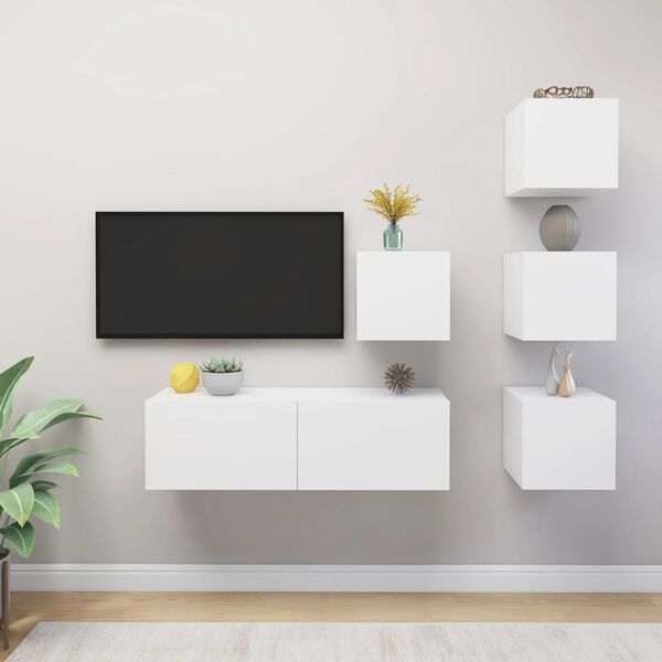 vidaXL Ensemble de meuble TV 5 pcs Blanc Bois d'ingénierie