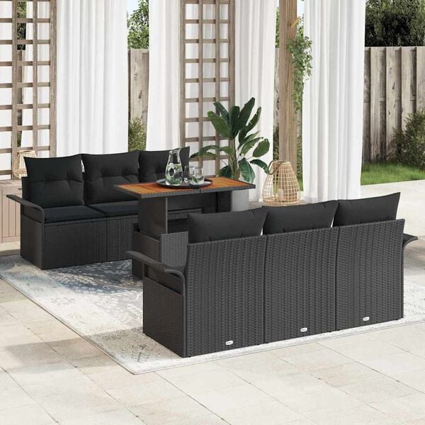 vidaXL Ensemble de canap&eacute; de jardin 7 pcs Noir Poly rotin