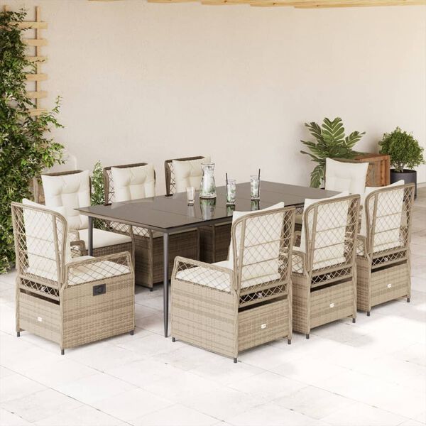 vidaXL Ensemble &agrave; manger de jardin et coussins 9 pcs beige Poly rotin