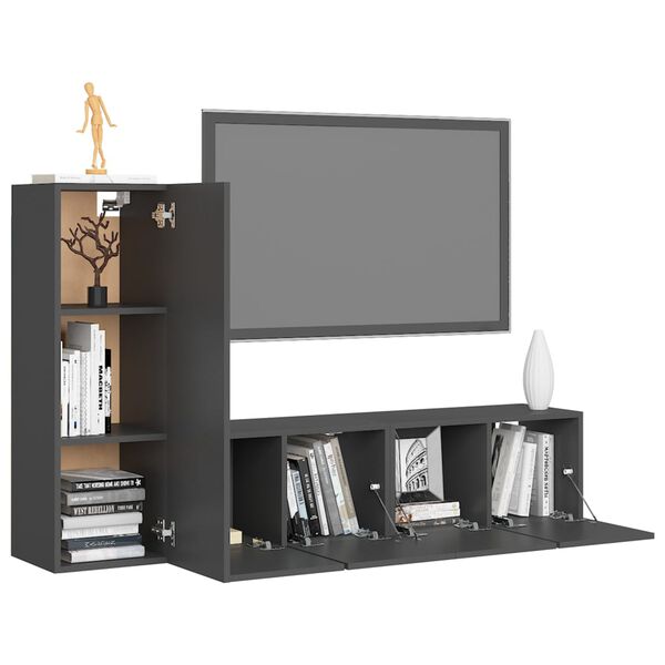 vidaXL Ensemble de meuble TV 3 pcs Gris Bois d&rsquo;ing&eacute;nierie
