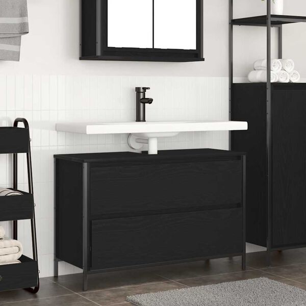 vidaXL Meuble de salle de bain lavabo tiroirs ch&ecirc;ne noir 90x34,5x60 cm
