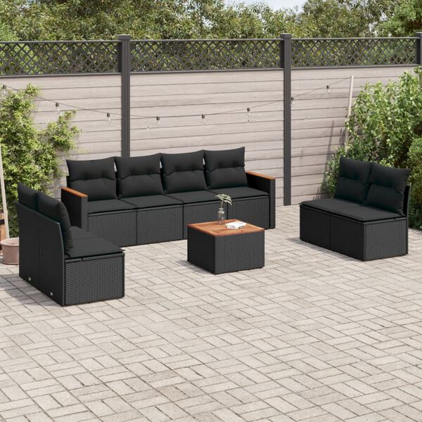 vidaXL Salon de jardin 9 pcs avec coussins noir r&eacute;sine tress&eacute;e