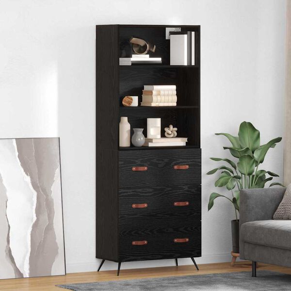 vidaXL Haut Armoire Ch&ecirc;ne noir 69,5 x 34 x 180 cm Bois d'ing&eacute;nierie