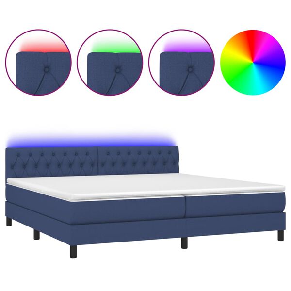 vidaXL Sommier &agrave; lattes de lit et matelas et LED Bleu 200x200 cm Tissu