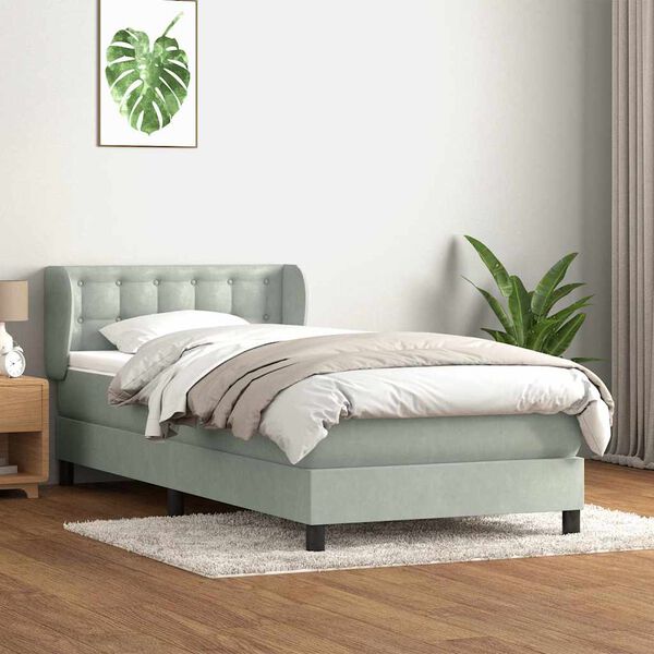 vidaXL Sommier &agrave; lattes de lit et matelas gris clair 90x220 cm velours