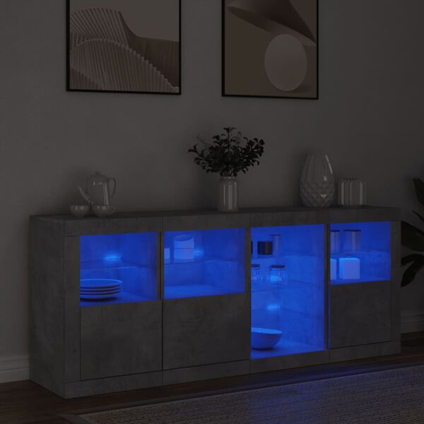 vidaXL Buffet avec lumières LED gris béton 164x37x67 cm