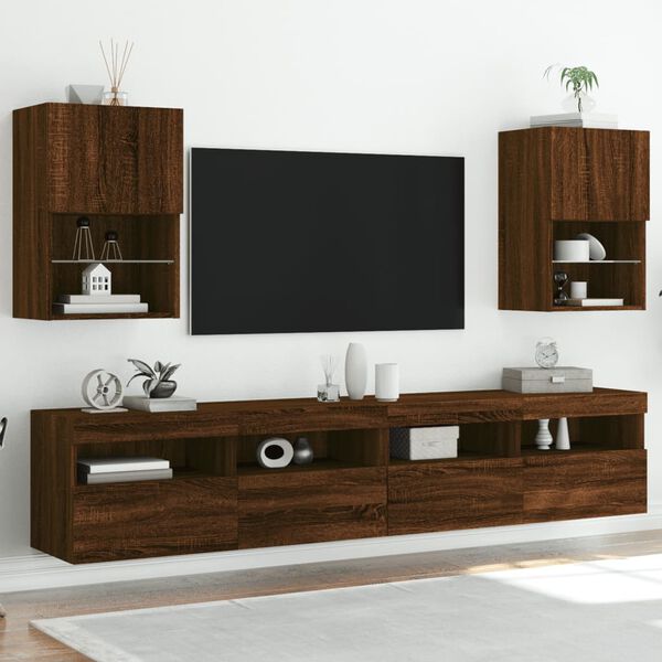 vidaXL Meubles TV avec lumi&egrave;res LED 2 pcs ch&ecirc;ne marron 40,5x30x60 cm