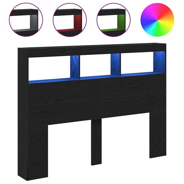 vidaXL Armoire tête de lit avec LED chêne noir 140x17x102 cm