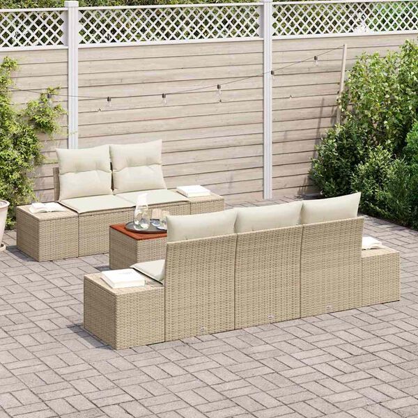 vidaXL Ensemble de canap&eacute; de jardin 6 pcs Beige et cr&egrave;me polyrotin