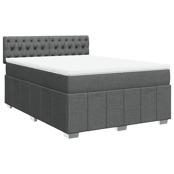 vidaXL Sommier &agrave; lattes de lit avec matelas Gris fonc&eacute; 140x200cm Tissu
