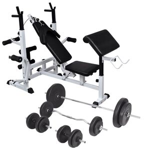 vidaXL Banc d'entra&icirc;nement avec support de poids jeu d'halt&egrave;res 90 kg