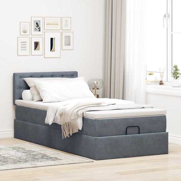 vidaXL Cadre de lit ottoman avec matelas gris fonc&eacute; 90x190 cm velours