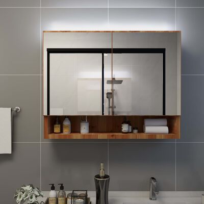 vidaXL Armoire à miroir de salle de bain LED Chêne 80x15x60 cm MDF