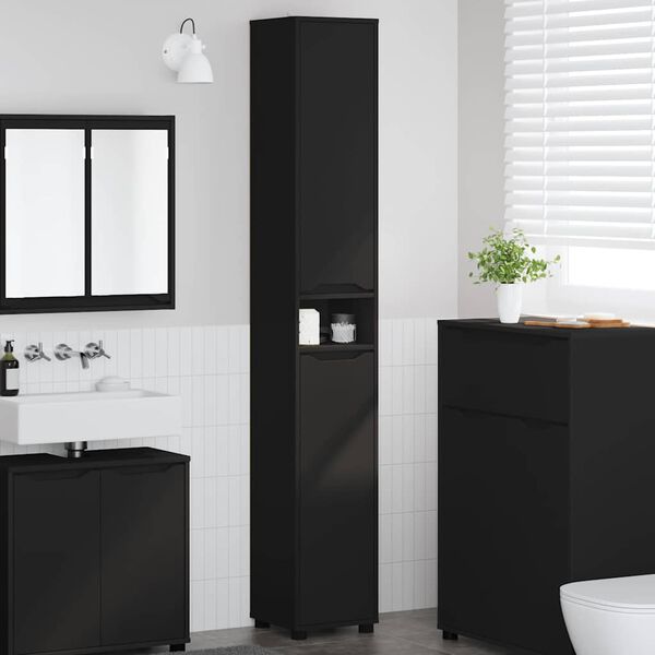 vidaXL Cabinet de salle de bain avec &eacute;tag&egrave;re Noir 30,5 x 30 x 195 cm