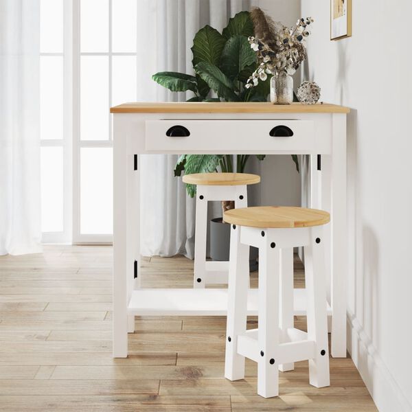vidaXL Ensemble de bar 3 pcs blanc bois de pin massif