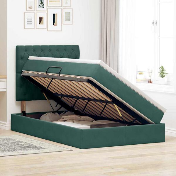 vidaXL Lit avec rangement et LED Vert fonc&eacute; 120 x 200 cm Velours