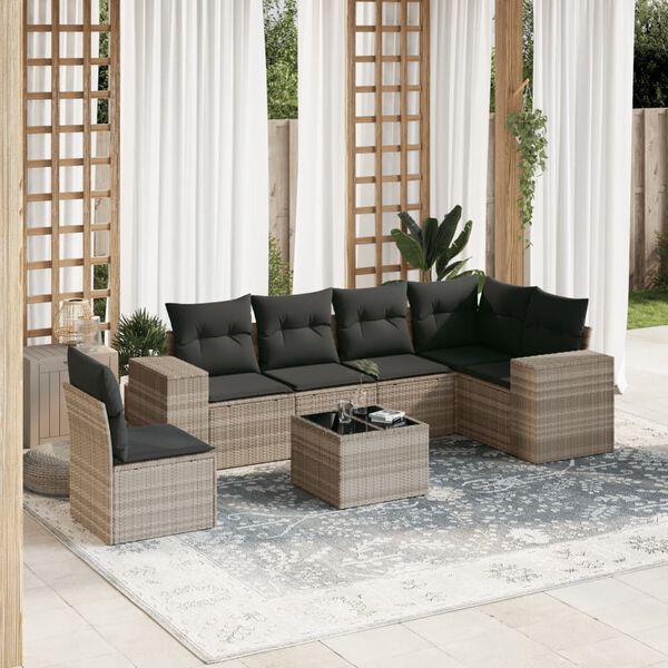 vidaXL Salon de jardin avec coussins 7 pcs gris clair r&eacute;sine tress&eacute;e